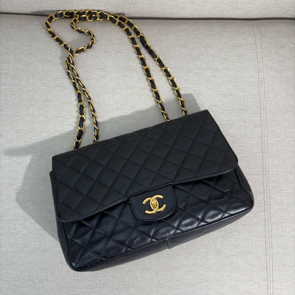 SOLD - CHANEL Black Caviar Classic Single Flap Jumbo GHW - Picture 5 of 16